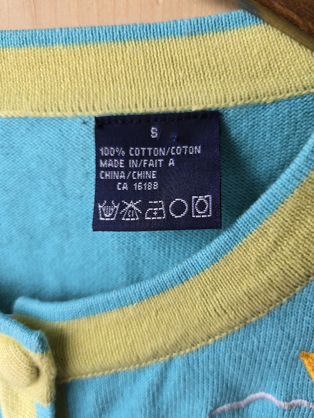Vintage Rainbow Bridge Sailboat Beach Cotton Cardigan Sweater Teal Womens Small - Picture 5 of 9